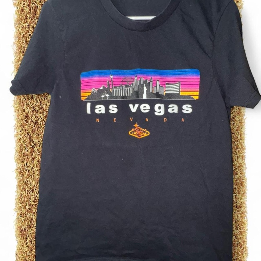 Las Vegas Nevada Skyline Graphic Tee - Black with Neon Stripe